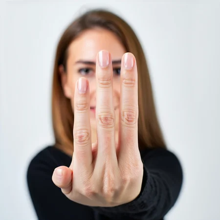 A woman showing five fingers