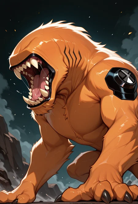 <lora:wildmutt-06:1> wildmutt, solo, no humans, claws, sharp teeth, no eyes, no ears,  <lora:Fangs_V4:1> fangs, teeth, mouth, open mouth, perfect teeth, detailed teeth, masterpiece, best quality, amazing quality, very aesthetic, absurdres, newest,