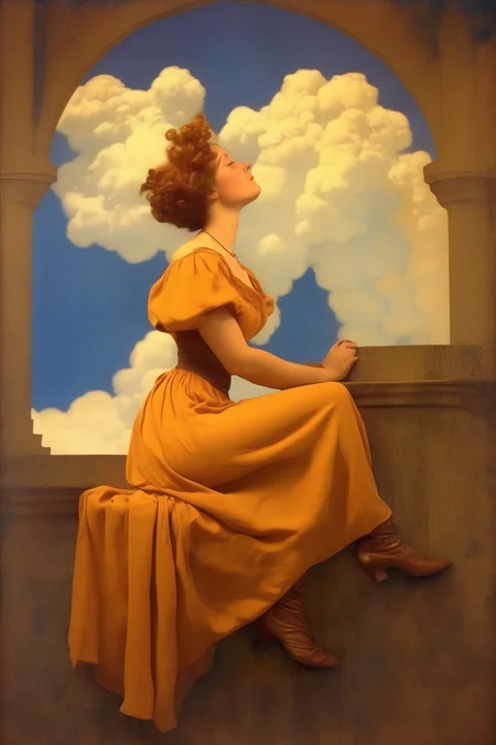 <lora:Maxfield Parrish Style:1>Maxfield Parrish Style - a woman in the style of Maxfield Parrish