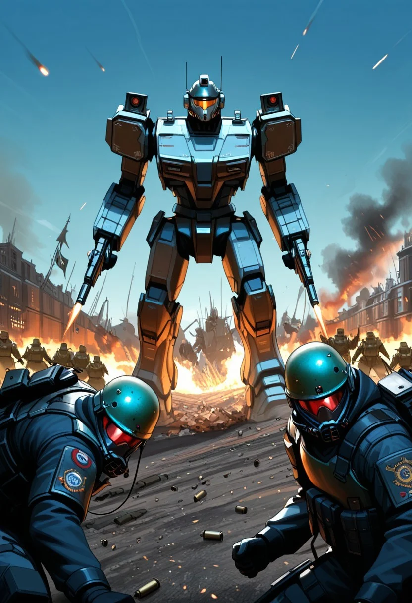 score_9, score_8_up, score_7_up, futuristic soldiers, battle scene, epic, cinematic, war against robots, bullets, masterpiece, digital artwork, hd, looking at viewer
