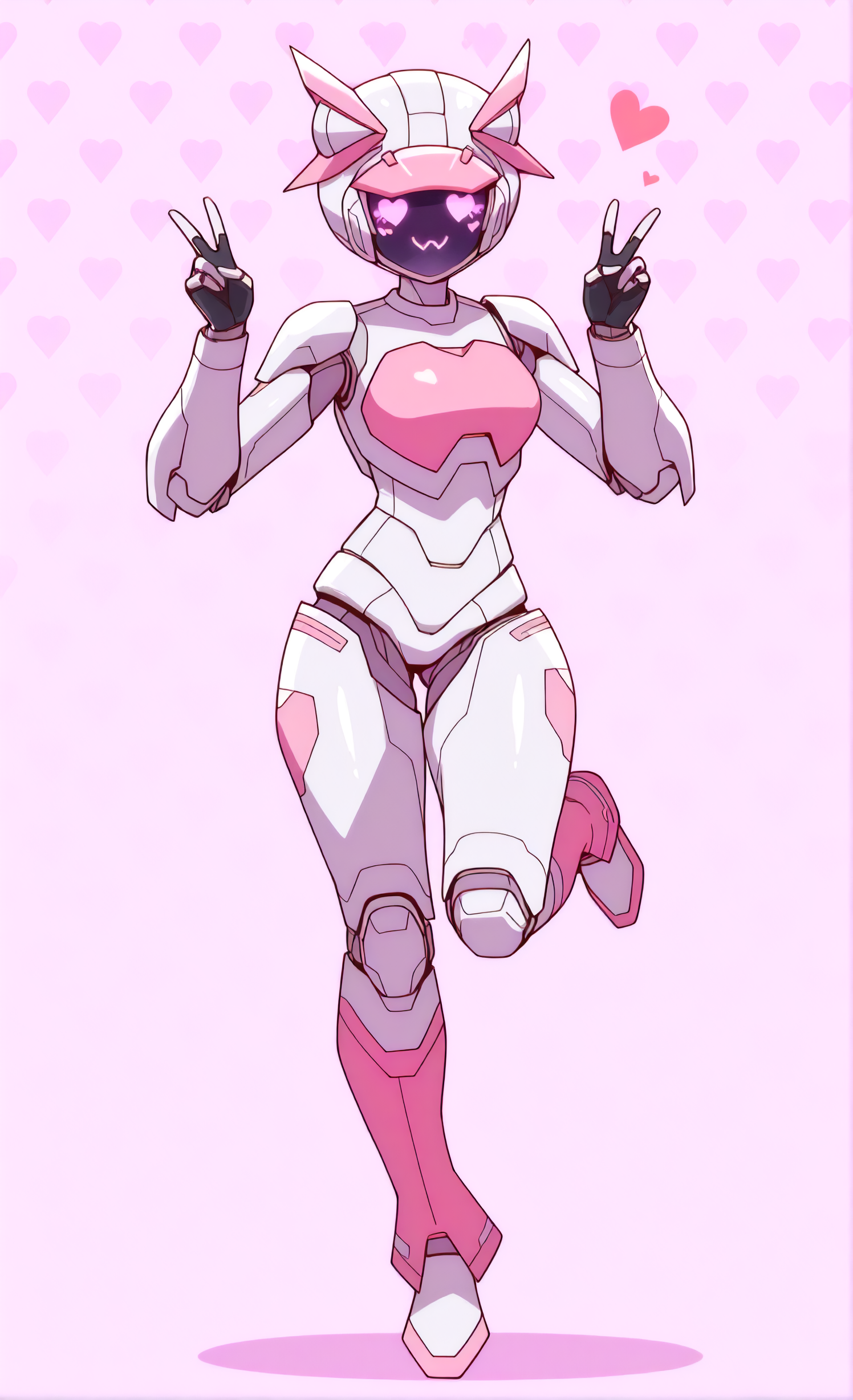masterpiece, sharp detail, intricate detail, 1girl,  <lora:To be hero X - LoliX:0.8>, lolix \(to be hero x\), mecha musume, upper body, double v, heart background, helmet, full body, standing on one leg,