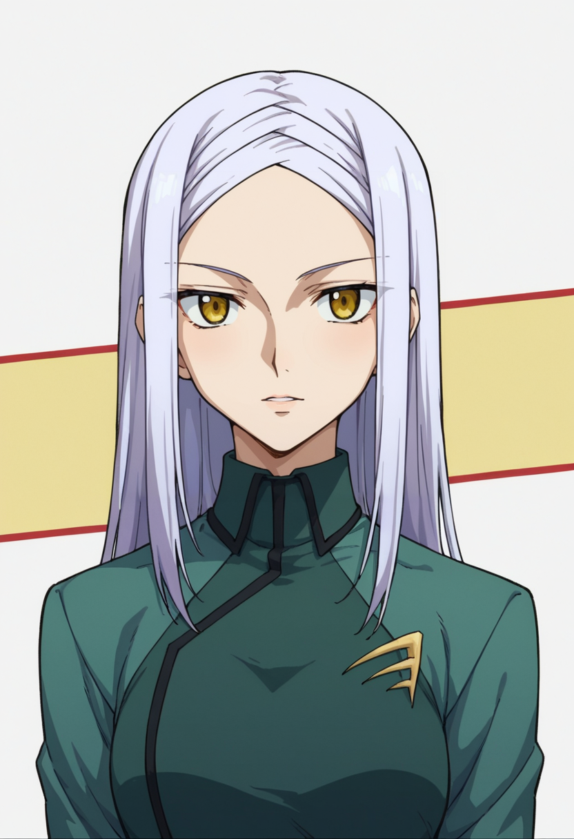 score_9,score_8_up,score_7_up,score_6_up,score_5_up,score_4_up,anime coloring BREAK source_anime,anime,<lora:Soma_Peries_Gundam_00_Pony:0.8>,somas2,1girl,solo,yellow eyes,white hair,long hair,braided bangs,s2uniform,multicolored background,looking at viewer,portrait,upper body,looking at viewer,