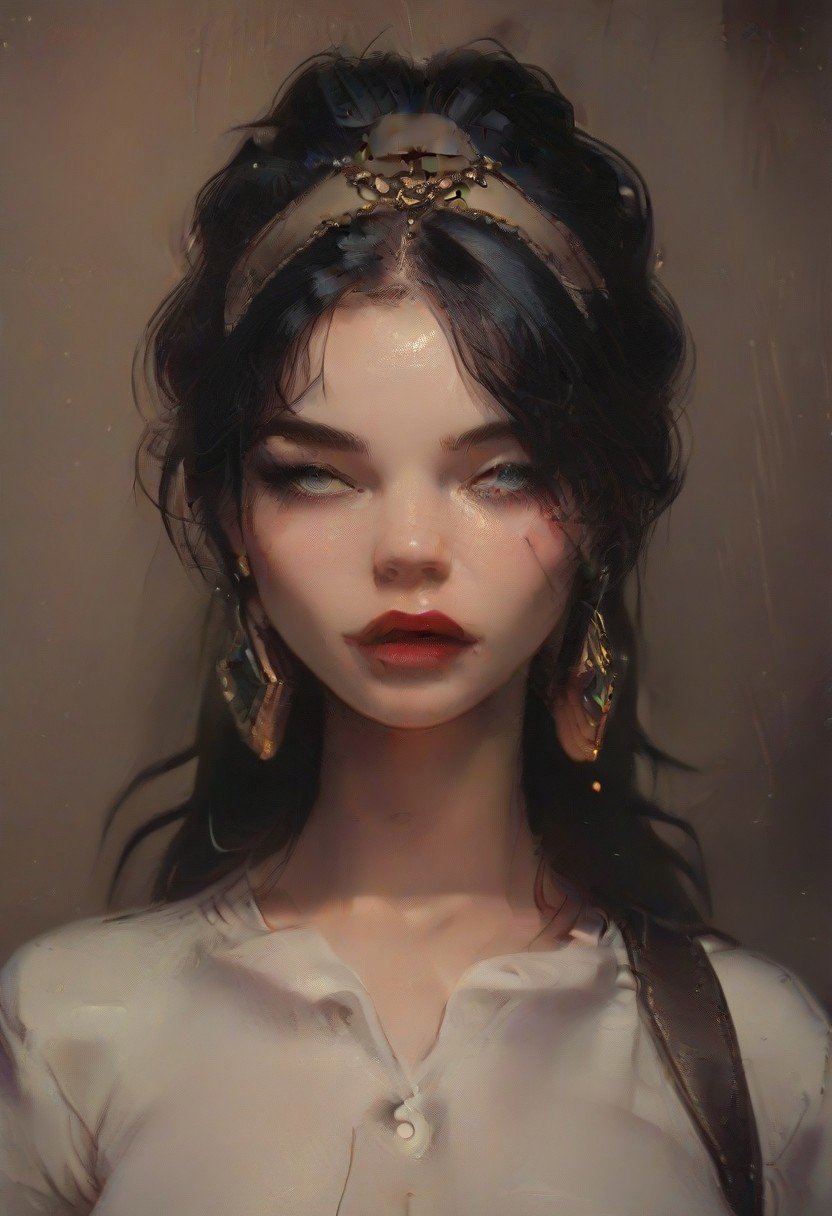 (score_9, score_8_up, score_7_up), score_6_up, best quality, masterpiece, extreme detail, perfect lighting, 4k, 2d, very detailed, best quality, highly detailed texture, depth of field, masterpiece, BREAK, 1girl, ChelXLP, chel, majestic,beautiful bright pupils, black hair, ((ponytail)), green earrings, cute face, (gorgeous face:1.3), (skin detail:1.3), (shadows:1.3), (oily, shiny:1.3), long hair, massive firm breasts,perfect body,bubble butt,
(( white shirt, khaki pants, brown boots, brown vest, monocle, black tail, plum lipstick,)), 
((relaxed)), detailed, intricate details,flowing hair, long wavy hair, fantasy, solo focus,epic,  (front view), dark skin,Sculpted grace,1990s \(style\),Vintage