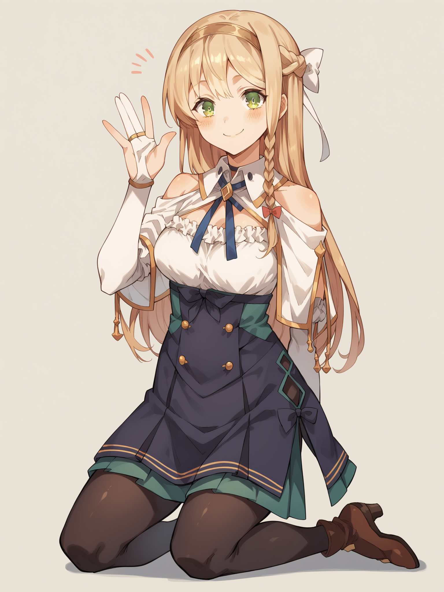 score_9,score_8_up,score_7_up,score_6_up BREAK source_anime,1girl,solo,smile,blush,bridal gauntlets,<lora:Klaudia :1>,Klaudia,Klaudia clothing,kneeling,kneeling,waving,simple background,
