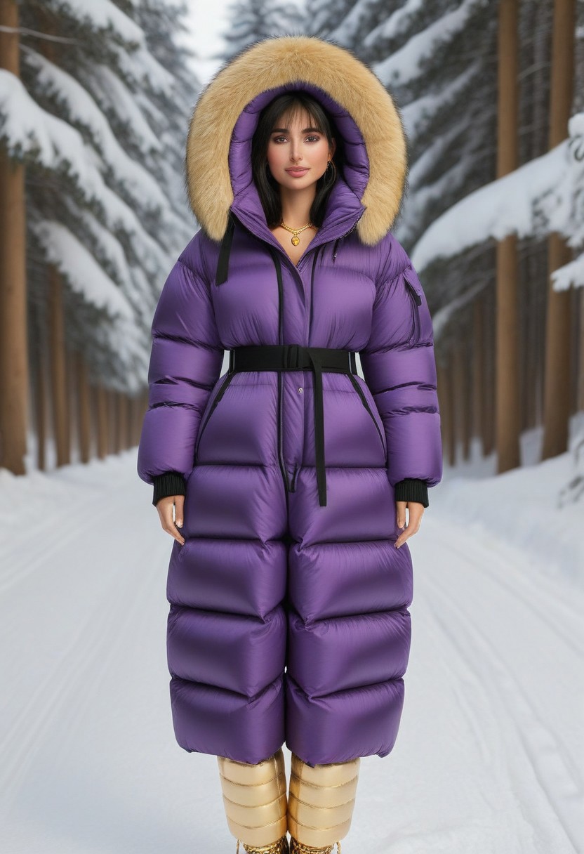 ((((puffer padded jacket)))), ((((puffer padded coat)))), ((((full body)))), ((((fur boots)))), ((((puffer pants)))), ((((puffer hood up)))), winter, snow, forest, 1girl, solo, (masterpiece), detailed face, detailed eyes, (beautiful detailed eyes:1.5), sidelighting, (super detail, hyper detail, intricate_details, detailed), (semi realistic:1.6), (Bob cut), blunt bangs,(black hair), (purple eyes, eyelashs), tanned skin, smug smile, angry face, Golden jewelery, golden rings, golden necklace, golden armlets, golden chains, padded cuffs, padded collar, Thick padded cuffs, Thick padded collar, <lora:Collar-SDXL:0.6>, <lora:Cuffs-SDXL:0.6>, <lora:Puffer_Jacket_and_Down_Jacket_-_Extra_Puffy_Jackets:0.4>, <lora:snowpants_v1:0.4>