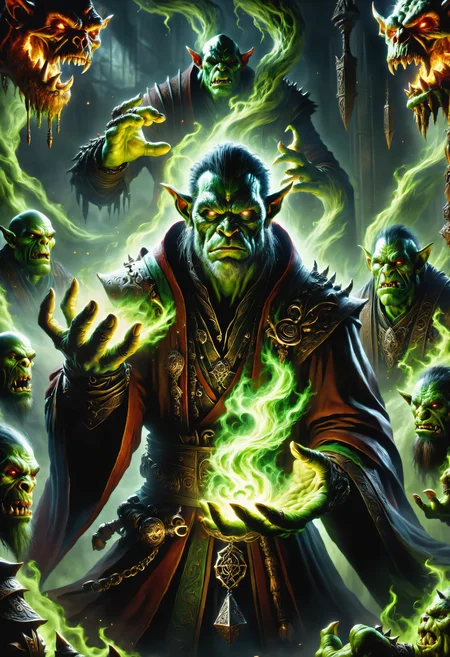 hyper detailed masterpiece, dynamic, awesome quality, a male occultist conjuring deluge orc DonMM4g1cXL magic, <lora:DonMM4g1cXL_v1.2:1>, Perfect Hands, <lora:Perfect Hands:1>