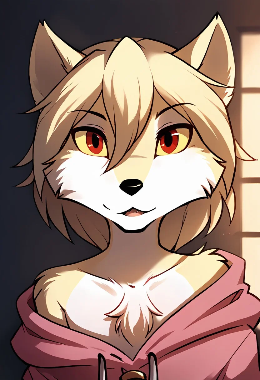 score_9, score_8_up, score_7_up,score_6_up,score_5_up, source_furry
BREAK
solo, furry male anthro, (((flat chest, chest focus, , close-up, from front, oversized hoodie, oversized clothing, off shoulder, pink hoodie,)))
BREAK
<lora:Clovis-Twokinds-SDXL-AnonTK-V2:0.85>, clovis-twokinds, keidran, mammal, fox tail, red eyes, yellow sclera, <lora:p:0.35>