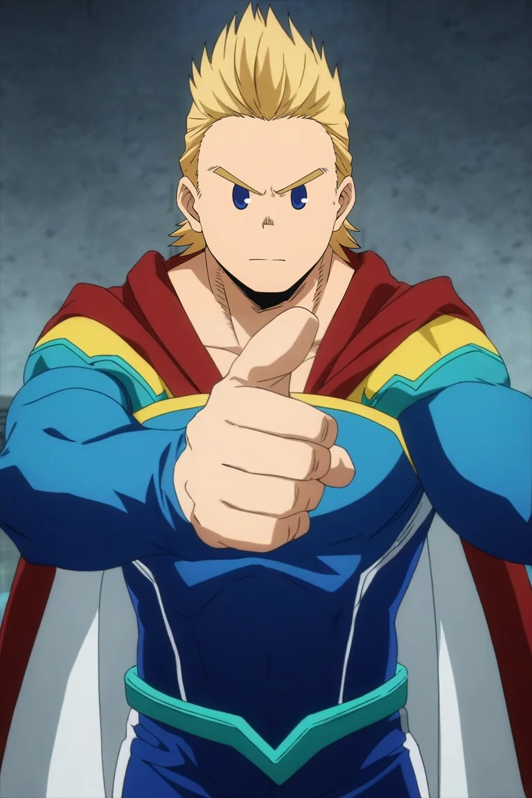 score_9, score_8_up, score_7_up, source_anime, rating_safe, , (realistic:0.6), , , 1boy, solo, male focus, <lora:mirio_toogata_pony:0.92>, mirio_toogata, blonde hair, blue eyes, short hair, spiked hair, bodysuit, superhero, red cape, symmetry, cold, ice, indoors, pointing, relaxed, , <lora:sdxl_lightning_8step_lora:1>