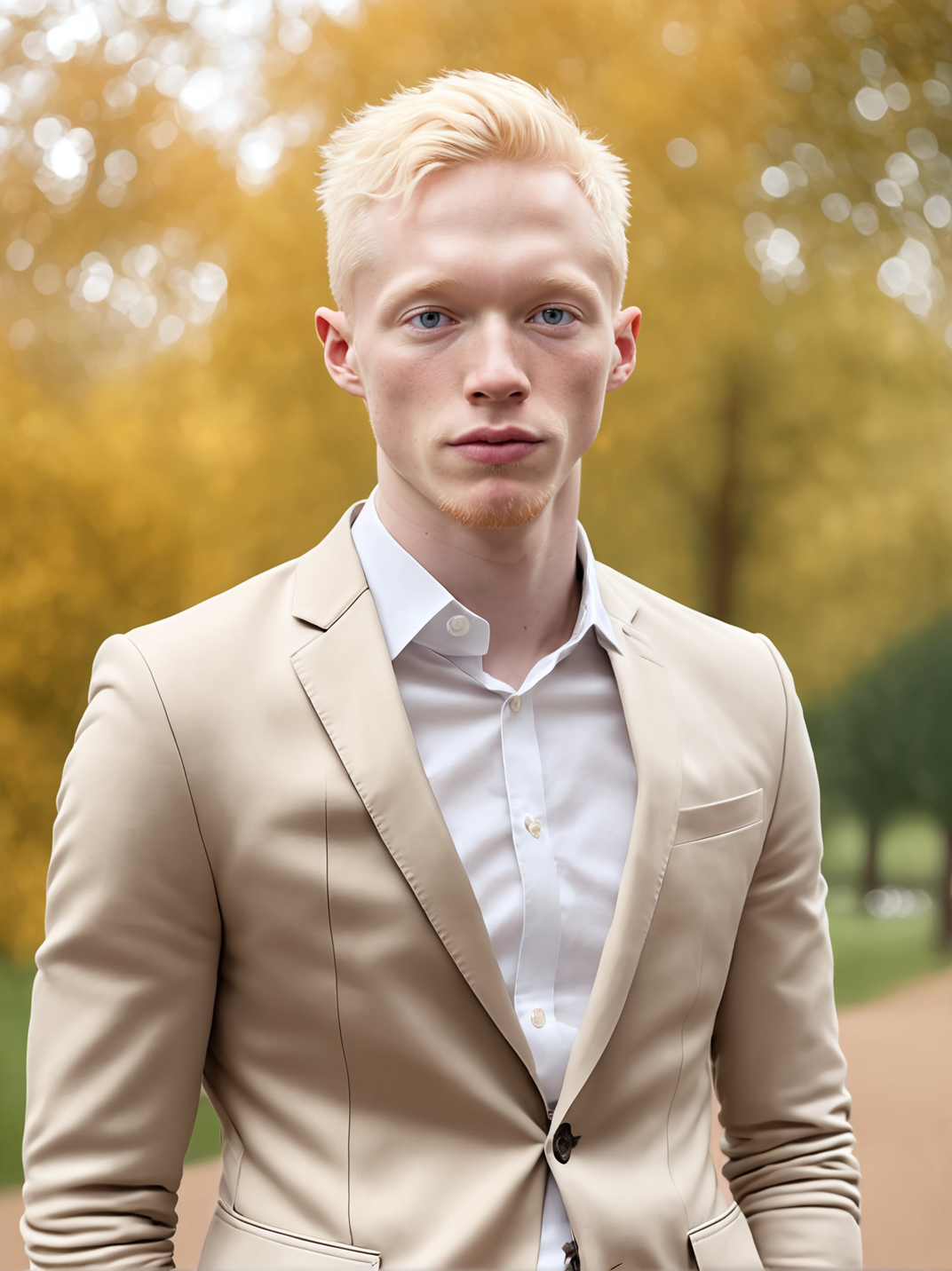 professional photograph, high resolution, 30yo drewsynthxl, portrait, solo, realistic, happy, albino,
face focus, ,
in the park, overcast