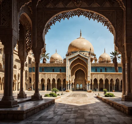RAW photo, (masterpiece:1.3), subsurface scattering, heavy shadow, (high quality:1.4), (intricate, high detail:1.2), professional photography, HDR, High Dynamic Range, realistic, ultra realistic, photorealistic, high resolution, film photography, ambient lighting, atmospheric effects, <lora:detail_slider_v4:2>, OverallDetail,   <lora:Arabian_Town:1>, artow, an arabian palace with a dome and towers, from outside, epiCPhoto