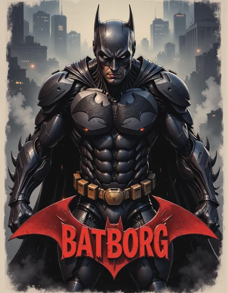 ( a worn out ad poster:1.4) Dark Fantasy Art, Movie poster of a hybrid superhero between batman and cyborg, Main title at bottom"The BatBorg" second text on top "his life was reaped"
(Under the hevy rain, wet:1.6)
(Batman is half animatronic with exposed electronics, intricate lights, cybernetic, joints, cable,:1.3) 
 cowboy shot, (in semi-flexed forward position, ready for the fight:1.3)
 metallic black and red futuristic armor, steel
(dead body on floor, very heavy rain, full body shot, very angry:1)
its black silhouette standing out against the dark, armored fabric of his suit. The utility belt around his waist is detailed with various pouches and gadgets, meticulously rendered to showcase its functionality. (The background is a gradient of dark grays and red:1.5),
dark, moody, dark fantasy style, double exposure 
(The bat symbol appears transparent through the big red title in DC comics style at the bottom:1.4).
<lora:dark-comic:0.8> d4rkc0mic   <lora:Midjourney_-_SemiReal_Dreams_FLUX_LoRA:0.5>   <lora:aidmaImageUpgrader:0.2>  <lora:TextimproverV0.4:0.> <lora:Cyborgsrobot:0.8> Cyborgs/robot