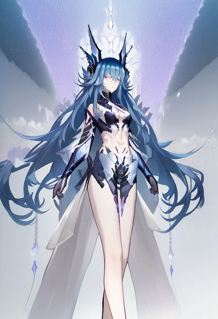 score_9, score_8_up, score_7_up, score_6_up, score_5_up, score_4_up, source_anime, 1girl, solo, 
LostLullaby, light purple eyes, blue hair, long hair, Lost clothes, headgear, 
masterpiece, best quality, very aesthetic, absurdres,