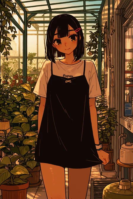 masterpiece, best quality, absurdres, safe
1girl, smile, indoors, [:greenhouse,:0.1] 
<lora:t_oo_r_oo_style_il_1_d16:1>
