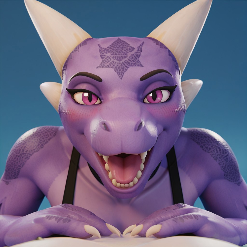 score_9, score_8, score_7, source_furry, selena (omniman107), POV, looking at viewer, blush, smile, open mouth, upper teeth only