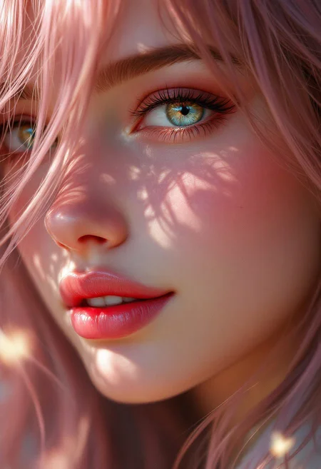 ultra-realistic digital fantasy painting, cute by Jeremiah Ketner and Claudia Tremblay, digital painting by Thomas Saliot, sexy by J. Scott Campbell, colorful by Natalia Rak and Margaret Keane, character by Lois van Baarle, shallow depth of field, realistic anime, lifelike anime girl, closeup on cute face and body, eyes, lips, bright light and dark shadows on face, blushing, incredibly detailed, Irish, smiling