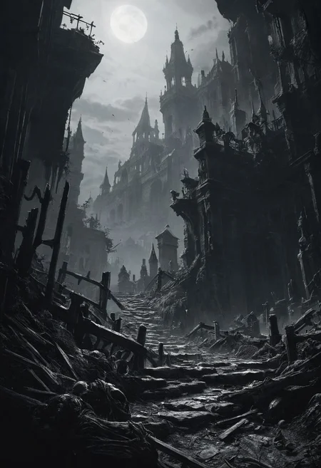 score_9, score_8_up, score_7_up, BREAK
grimdark setting, valley, cliffside, bones, realistic, best quality, horror, ral-chrosc-bw, Bloodborne, Style-Volumetric, CS-RBW