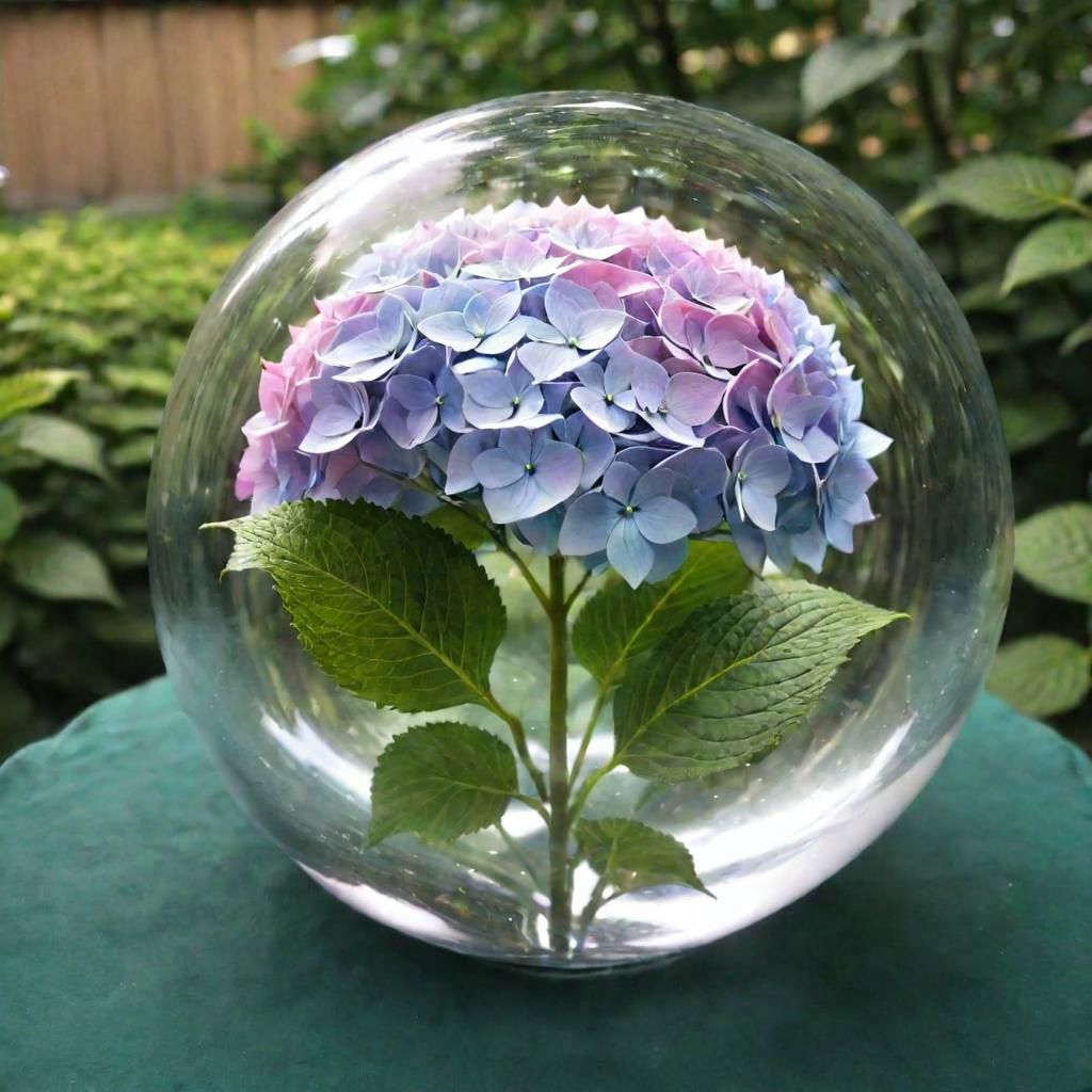 a hydrangea in a glass ball