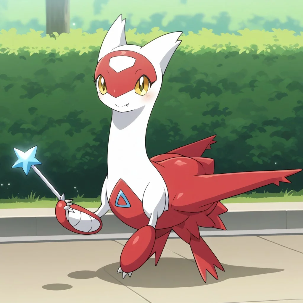 uploaded on e621, source_furry, moe, cute, score_10, score_9_up, score_8_up, score_7_up, score_6_up,anime screencap,full body,
BREAK,
park,solo,nintendo,pokemon,pokemon_(species), (dragon,scalie,mythological scalie, feral,feral dragon),original, no humans,
female,latias,feral latias,yellow eyes, feral,3_fingers,claws,cute fangs,feral hands,flying, short legs,red wings, red body,white body,
,smile,
BREAK,
holding_object,holding magic wand,
((clothing,clothed feral)), mahou shoujo, magical girl,dress,feral latias magical girl,