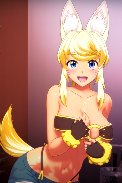 (masterpiece,best quality)),best res,(huge breasts:1.3),good anatomy,cute,(sexy:1.3),ultra cute face,hot,female,smiling,extremely detailed face,4k,happy, upper body,,detailed eyes,1girl,beautiful,smiling,,cute,very cute,, solo,, smile, tail,,,blushing,upper body,tall,leaning,closer,tall,arms,liru, 1girl, solo, long hair, open mouth, blue eyes, blonde hair, large breasts, gloves, navel, animal ears, jewelry, shorts, dark skin, fingerless gloves, bracelet, dark-skinned female, facial mark, wolf ears, denim, wolf tail, extra ears, o-ring, denim shorts, wolf girl, whisker markings, o-ring top, beltbra,large breast,middle of a park,naked,blonde hair,blue eye,animal ears,fox tail,fox ears,smiling,