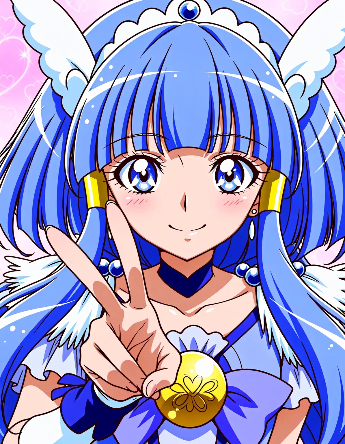 <lora:dmd2_sdxl_4step:1>,official style,masterpiece,best quality,newest,very aesthetic,highly detailed,high resolution,absurdres,highres,depth of field,super detailed skin,very awa,Anime,anime coloring,anime screencap,<lora:cure_beauty_V2:1>,cure beauty,smile,abstract_background,one eye closed,v,