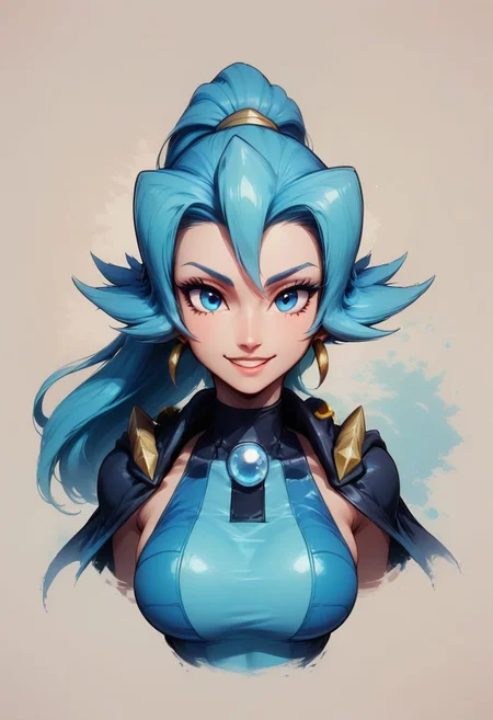 score_9, score_8_up, score_8, big breasts, (curvy), cute, eyelashes,
Faded Headshot, faded bottom, faded edges
head tilt, smile
BREAK,
zzClair, solo, 1girl, long hair, blue hair, blue eyes, ponytail, blue bodysuit, black cape, blue gloves,
BREAK,, zPDXL,
