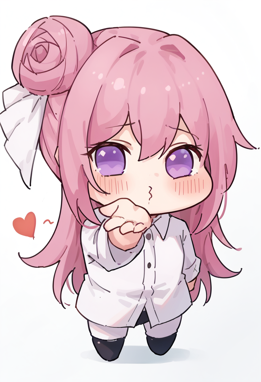 score_9, score_8_up, score_7_up, source_explicit, source_anime,
BREAK
<lora:Doro_X_PDXL_V1:0.6>, doro, creature, :3, chibi, pink hair, purple eyes, hair bun, hair bow, no humans, white skin, four legs, solid circle eyes, no pupils,
<lora:FrierenBlowingKissMeme_XLPD:1.0>, IncrsBlowingKiss, heart, blowing kiss,
white background, 
BREAK
depth of field, lights, illumination,
<lora:GoddessofNikkie_PonyXL:0.6>, Nikkedusk_Style,