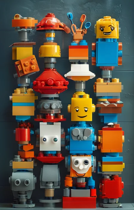 masterpiece,best quality,<lora:tbh246-sdxl:0.9>,illustration,style of lego, portrait of Housework robots
