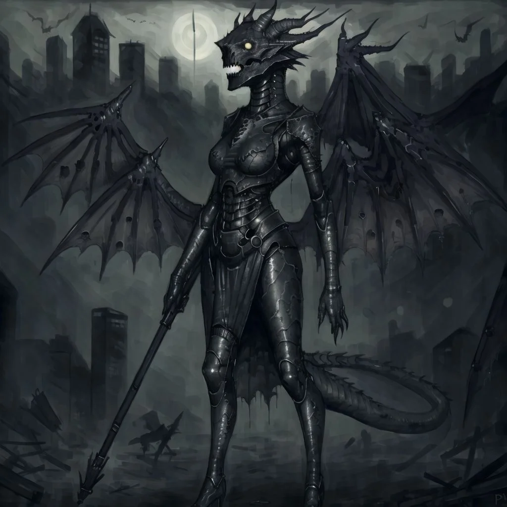 <lora:arielp:1.0>,
(arielpstyle:1.0), dark, horror, creepy, creepy-looking, painting, lovecraftian,
<lora:dragongirl-1_dragongirl-2__dragongirl-3_dragongirl-4--retro_ham_avas_jun_rifl--09-01:1.0>, (dragon girl:1.0), dragon horns, (dragon tail:1.0), (dragon wings:1.0), (full body:1.0),
full body, expressionless, empty eyes, post-apocalypse, crumbling city on background, portrait
