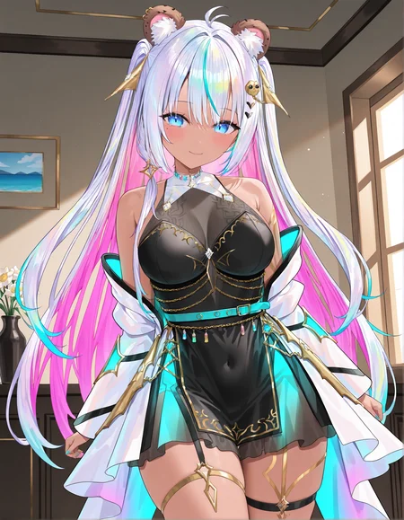 masterpiece, perfect quality, best quality, absolutely eye-catching, absurdres, highres, newest, indoors, <lora:cookieswirlcillustriousXL:1>, 1girl, cookieswirlc, cowboy shot, smile,