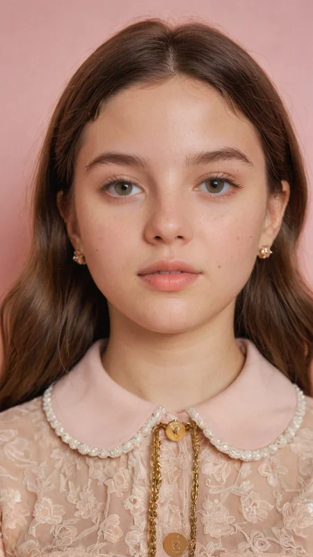 detailed portrait Photo of a beautiful 20yo woman who is an instgram influencer, detailed rich background by Wes Anderson