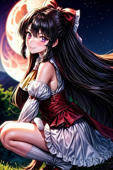 masterpiece, best quality 1girl Setsun4 solo long hair, (night time) forest background black hair very long hair purple eyes multicolored hair armor (fur trim) (medium body),<lora:EMS-179-EMS:0.800000>,<lora:EMS-293862-EMS:0.800000> bow, hair_bow, hair_tubes, red_bow, brown_hair, long_hair, bangs, sidelocks, ascot, brown_eyes, frilled_bow, yellow_ascot, blush, smile, hair_between_eyes