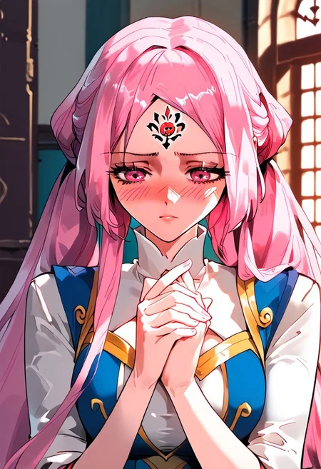 score_9,score_8_up,score_7_up,score_6_up,
source_anime, (best quality), (masterpiece), (extremely detailed), (finely detailed), (detailed face, perfect face, perfect eyes, beautiful detailed shading), (perfect hands), (full colors), blush,
BREAK,
cowboy shot, upper body,
1girl, solo, 纳兰嫣然, pink hair, twintails, long hair, pink eyes, large breasts