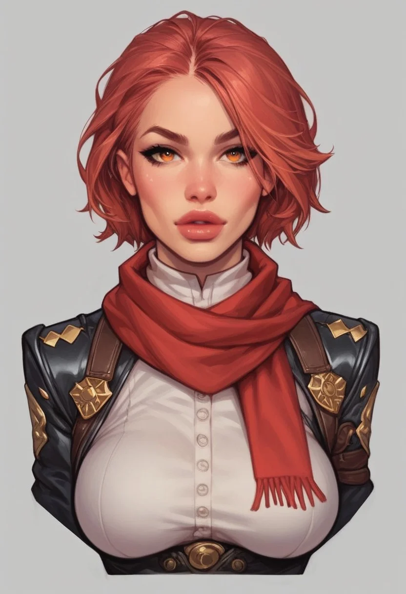 ((front view)))
A pale skinned red hair girl, dressed in grimy and worn-out clothes, she stands in a dimly lit (underground base:1.5). Her body is adorned with white latex garments with red accents/details, including a complex design bodysuit, (((a red scarf tied around her neck))), and several white belts, white harnesses, and white holsters for her tactical equipment. Her attire is accented with red, crop jacket. Looking at viewer, confident cute pose, shiny reflective eyes.
(((full-clothed))),
BREAK 
strange world background score_9, score_8_up, score_7_up, score_6_up, source_cartoon, rating_explicit, Expressiveh, (((((Upper body, full body))))), dynamic pose
