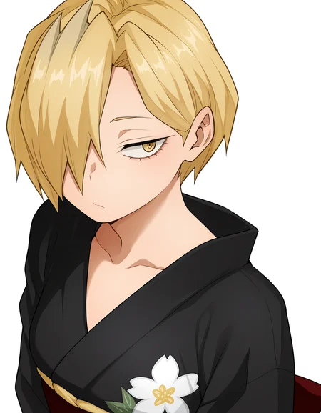 <lora:Ryuko Illu:1>
1girl, solo,
ryuko, short hair, blonde hair, hair over one eye, yellow eyes,
black kimono, floral print,
simple background, white background,, masterpiece, best quality, amazing quality