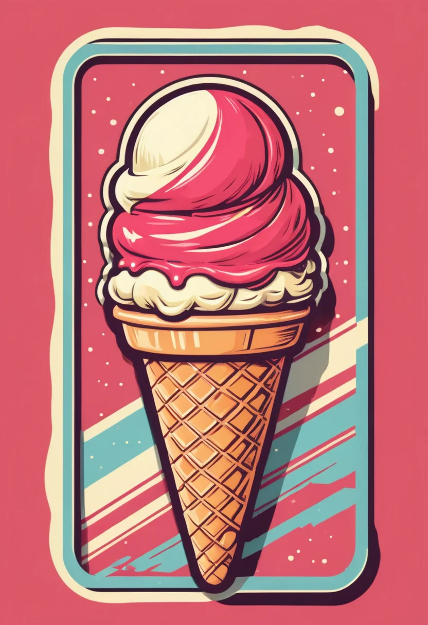 retro_tshirt, a retro ice cream cone, flat, frame,( square:1.1), (white outline:1.2) <lora:retro_tshirt:1>