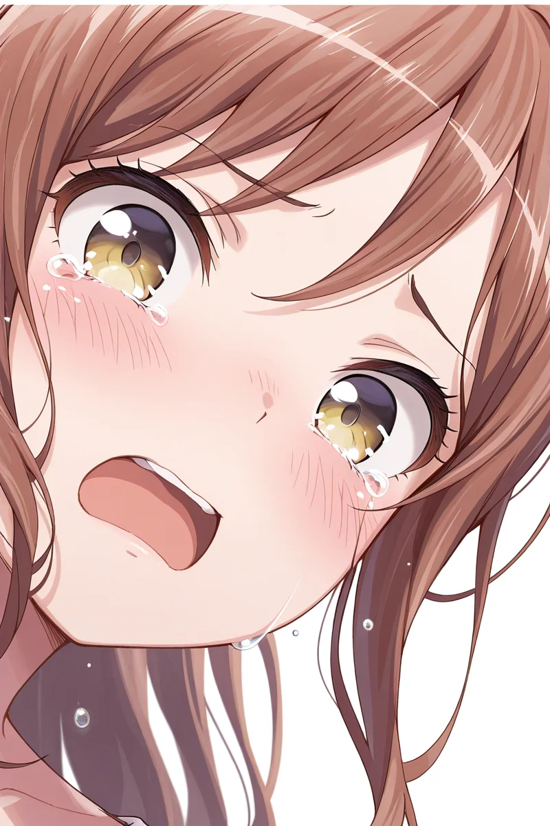 masterpiece, best quality, amazing quality,
<lora:Lisa_IL:1> lisa_imai, 1girl, solo, blush, looking at viewer, portrait, white background, bangs, yellow eyes, open mouth, simple background, brown hair, close-up, tears