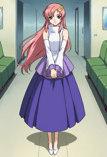 score_9,score_8_up,score_7_up,score_6_up,score_5_up,score_4_up,anime coloring,source_anime,anime,<lora:Lacus_Meer_Gundam_SEED_Pony:0.8>,lacusmeer,1girl,solo,blue eyes,pink hair,long hair,moon hair ornament,s1dress,detached sleeves,smile,standing,v arms,indoors,looking at viewer,full body,