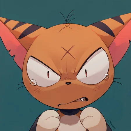 matatabi_ckc, solo, furry male, furry, looking away, orange fur, eyepatch, male, cat, scar, fangs, sad, teary eyes, close up, simple background, 1 eye, eye(((score_9, score_8, score_7, high quality, high detail, detailed face, good anatomy)))