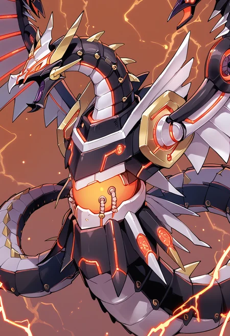 (score_9:0.9),score_8_up,score_7_up,rating_safe,(zPDXL3),
<lora:Cyber Dragon Infinity ponyXL v1.12:0.74>,cyber dragon infinity,solo,electricity,glowing,open mouth,red lightning,from side,mecha dragon,