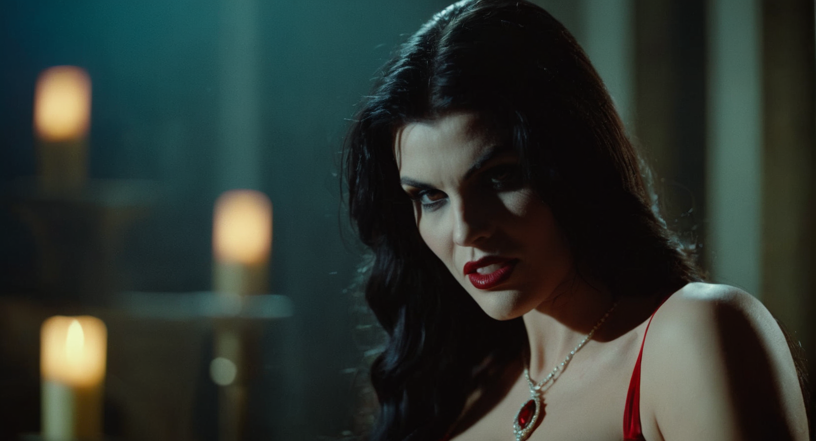 cinematic film still of  Cinematic Film stock footage in (arri alexa style) Kodak film print,  <lora:vampirella:1> Vampirella  Vampire Creepy and Eerie, shallow depth of field, vignette, highly detailed, high budget, bokeh, cinemascope, moody, epic, gorgeous, film grain, grainy