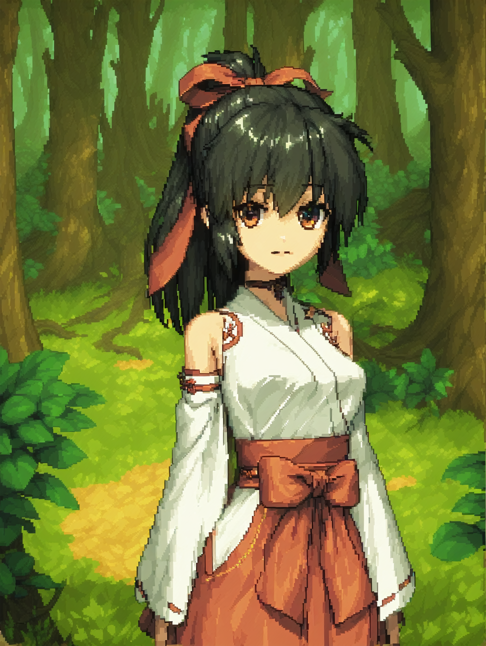 score_9, score_8_up, score_7_up, 
<lora:divinemikokoyori.pony.v1:0.5> divinemikokoyori
upper body, outdoors, forest, tree,
1girl,solo, <lora:Pixel_Art_Pony:0.8> Pixel_Art