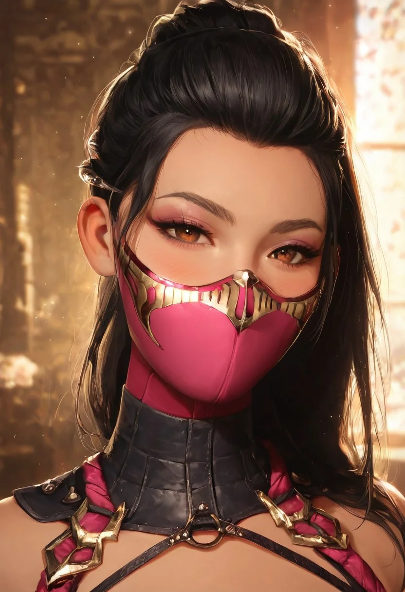 score_9, score_8_up, score_7_up, source_anime, sexy 22 year old girl sexy posing, mileenaxl, mileenaxl,black hair,ponytail,brown eyes, pink mouth mask, medium natural breasts, hair ornament,neck wear, sleeves, masterpiece, cinematic lighting, hot, sitting, cute eyes, 5300k, hyperdetailed photography, eye contact, in stagecoach wagon, curtained windows, black bodysuit, cute, sexy, flushed, blushing, godrays, bokeh:1.2, sexy expression, seductive face, head tilted slightly down, seductive, look at viewer, perfect eyes, detailed face, face focus, blurred background, detailed eyes.