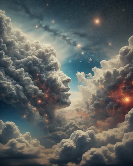 Smiling ("Through the prism of connection, we realize we are but threads in the intricate tapestry of the universe.":1.1) , Oort cloud background, Foggy conditions, Bokeh, Flustered, anaglyph effect, intricate details, National Geographic, <lora:Storm_Cloud_Style:1> martius_storm
