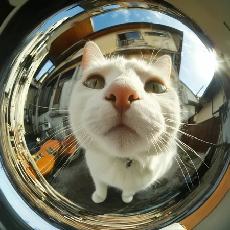masterpiece,best quality,<lora:tbh323-sdxl:0.6>,illustration,cat in fisheye,