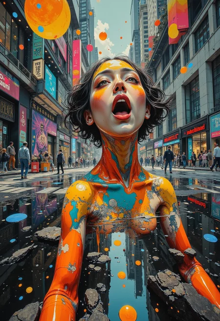 Create photographs that blend surreal artificiality with the vibrant, raw humanity of urban life, where calculated structure meets spontaneous chaos. Capture controlled studio portraits juxtaposed against the layered textures of bustling streets, allowing stiff poses to merge with candid gestures. Use harsh, direct lighting to cast sharp contrasts on natural gestures, while incorporating soft, diffused ambient city light to add a tactile, film-like quality with subtle grain.
Focus on close-up and full-body shots of isolated figures, such as performers frozen mid-action, their forms framed against dynamic backdrops of stark, minimalist walls interwoven with fractal-like reflections in puddles and glass. Play with depth of field to isolate the subject while allowing controlled, repeating patterns to spiral outward in urban textures. Clashing color palettes collide with harmonious hues, blending neon city lights with muted, studio tones. The result is a fragmented narrative where chaos and order coexist, immersing the viewer in a surreal yet emotionally resonant exploration of fractal design within both natural and controlled environments