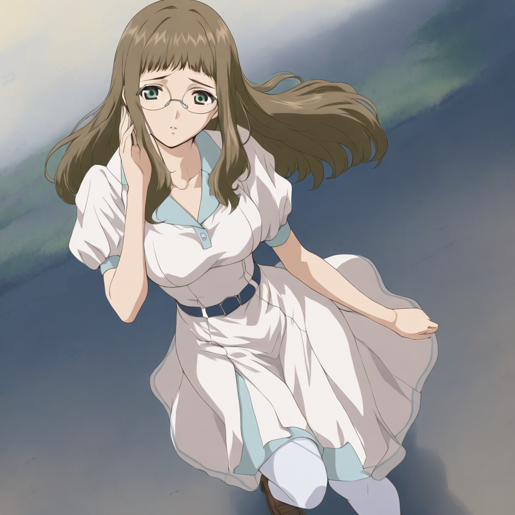 masterpiece,1girl,solo,looking at viewer,<lora:Rie_Ishida ag4o v1:1> rie_ishida, brown hair, long hair, green eyes, glasses,dress,pantyhose,