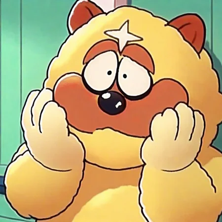 score_9, score_8_up, score_8, furry, Shishimaru, dog, beige fur, fluffy body, cartoon style, 2d, overweight male, chubby, fat, upper body focus, solo, face close up, hands on face, smile, looking at viewer, one eyebrow raised, inside