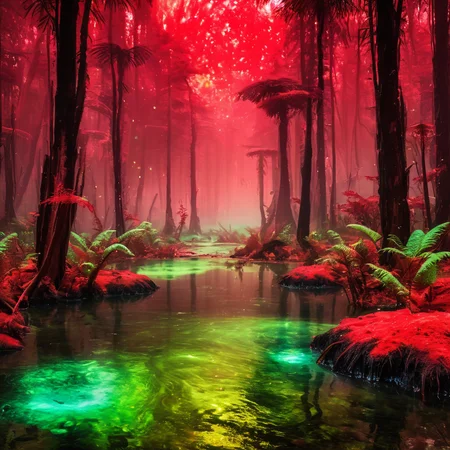 masterpiece,high resolution.
,alienworld, 
forest,acid water,red and green theme
, <lora:Alien_World-xl-8:0.6>,