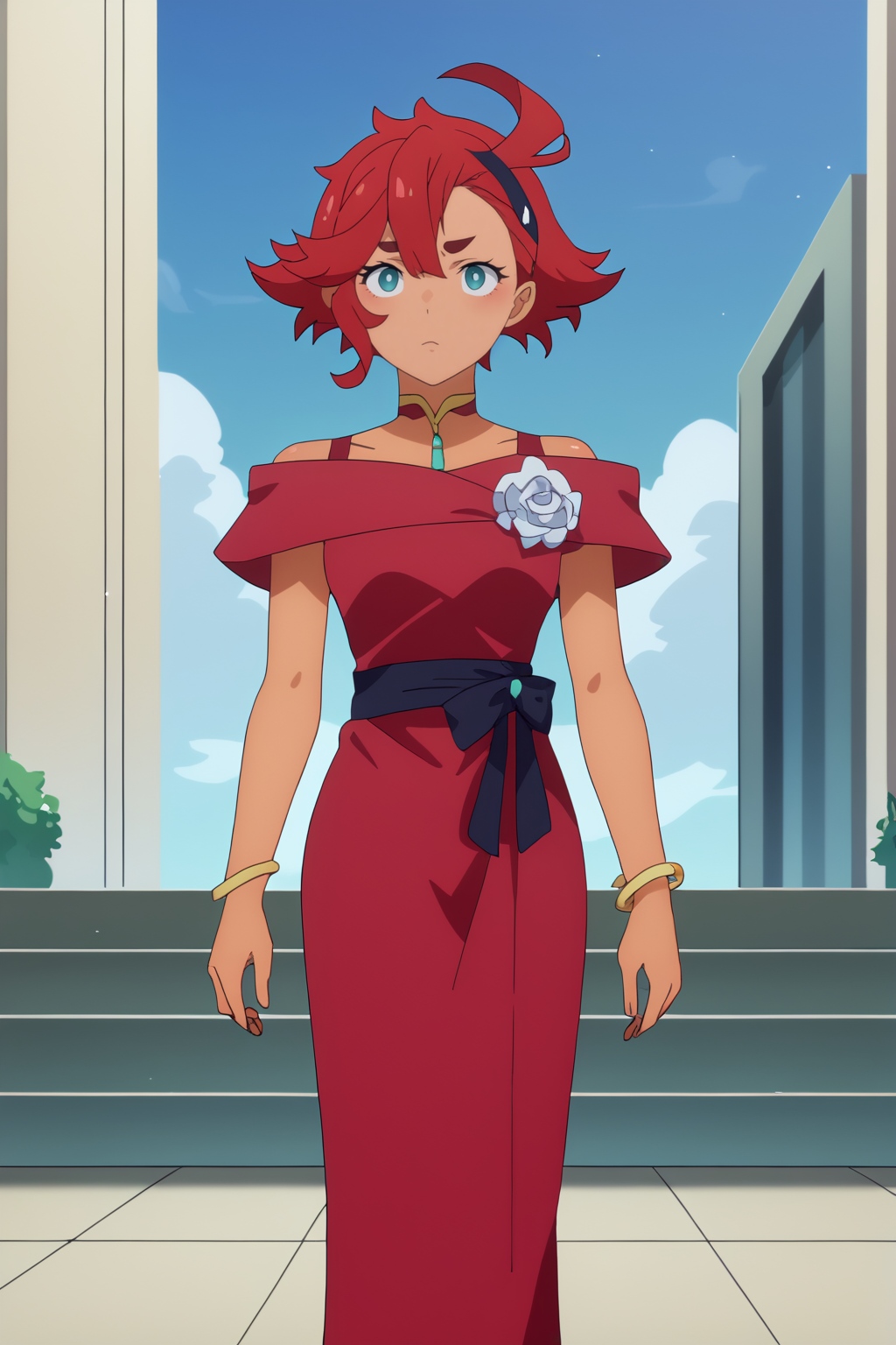 score_8_up, anime screencap, flat colors, Suletta Mercury, red dress <lora:COMMISSION_Gundam-Suletta_Mercury-PDXL:0.8>