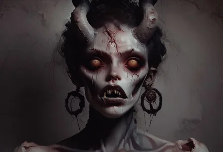 score_9_up, score_8_up, score_7_up, A stunningly realistic and brutal photo of a (terrifying) demon, the demon is arising out of a ouija board, the demon immediately evokes terror and the feeling of unease, looking into her eyes makes you feel like you are dying, ((insanely detailed eyes, scary eyes)), looking at viewer, focused on the demons face, oozing cracked skin, visceral, the demon draws your gaze and you cannot look away, death, evil, the ouija board is ancient and looks as though it has been around since the dawn of time waiting to release the demon, sinister, dark, immensely detailed, ((incredibly textured skin and face, hyper-realistic)), 8k resolution, masterpiece